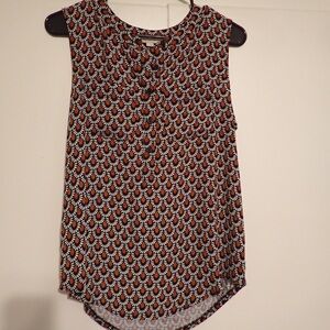 LOFT Sleeveless Top with Black, White, and Orange Pattern